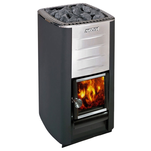 Harvia M3 WKM3 16.5kW wood-burning sauna stove graphite black stainless steel air-flow spoiler glass door compact floor-standing 212-459 cu ft