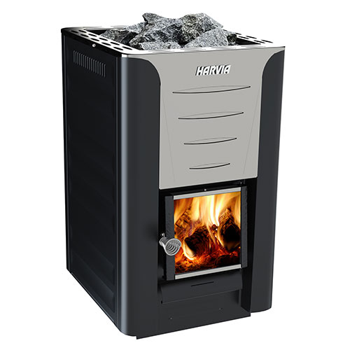 Harvia PRO 20 WKPR20M 24.1kW wood-burning sauna stove graphite black stainless steel cast-iron glass door 283-706 cu ft vigorous sauna bathing