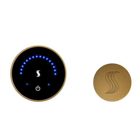ThermaSol MicroTouch Round Wall Mount Control with SteamVection Round Steam Head Antique Brass
