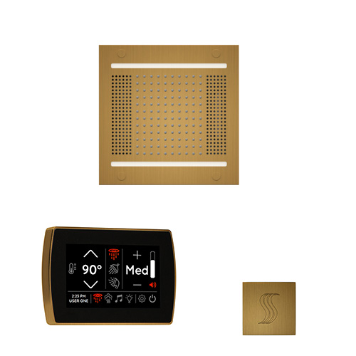 ThermaSol Wellness Steam Package - HydroVive 14 Rainhead + SignaTouch Control (Wall Mount) + Steam Head Kit (Square) WH14STPSR-AB Antique Brass